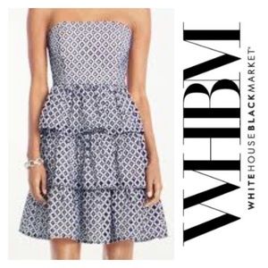 New! WHBM Navy White Tiered Party Wedding Dress 10